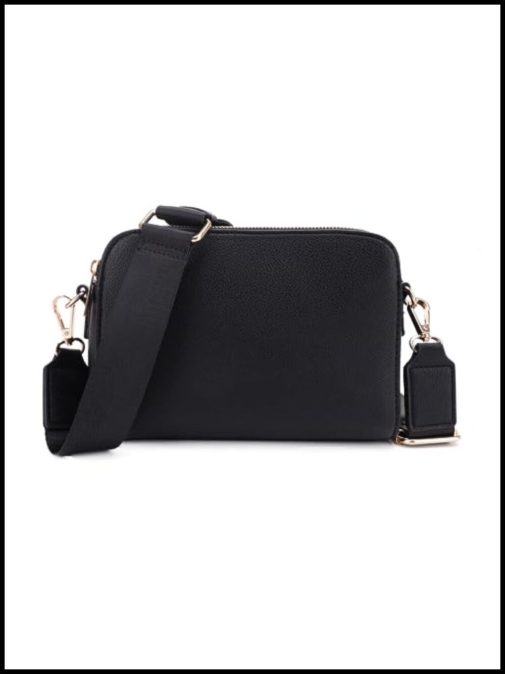 Triple Zip Crossbody Bag Vegan Leather Concealed Carry Purse Wide Strap